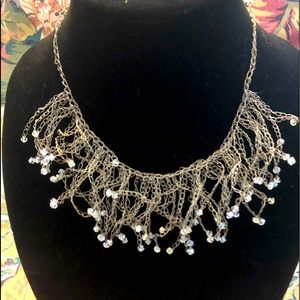 Vintage braided wire necklace with iridescent beads